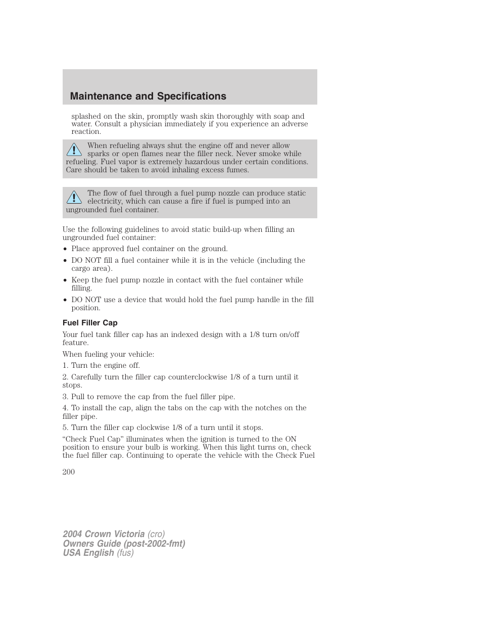 Maintenance and specifications | FORD 2004 Crown Victoria v.3 User Manual | Page 200 / 248