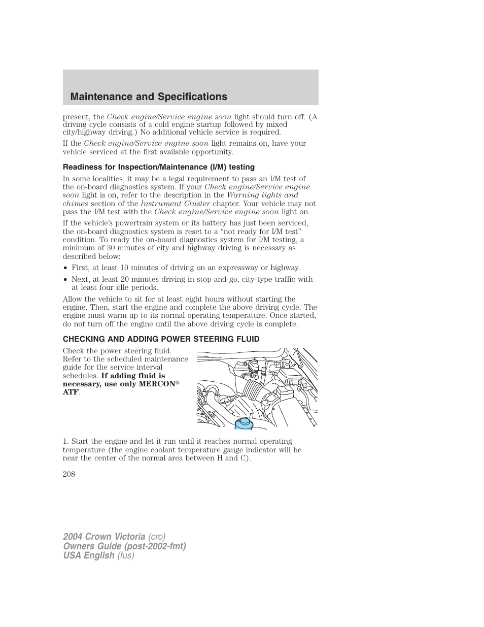 Maintenance and specifications | FORD 2004 Crown Victoria v.3 User Manual | Page 208 / 248