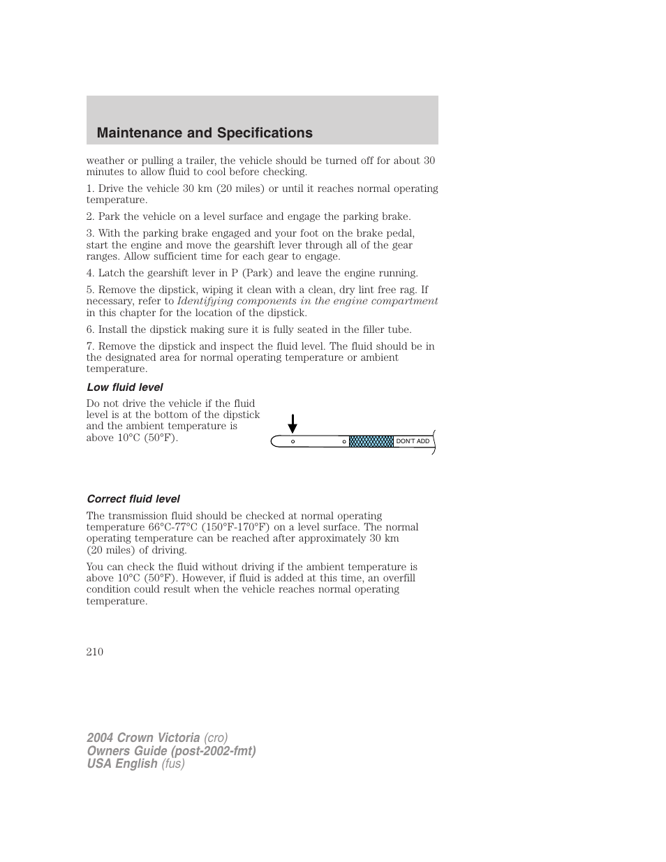 Maintenance and specifications | FORD 2004 Crown Victoria v.3 User Manual | Page 210 / 248