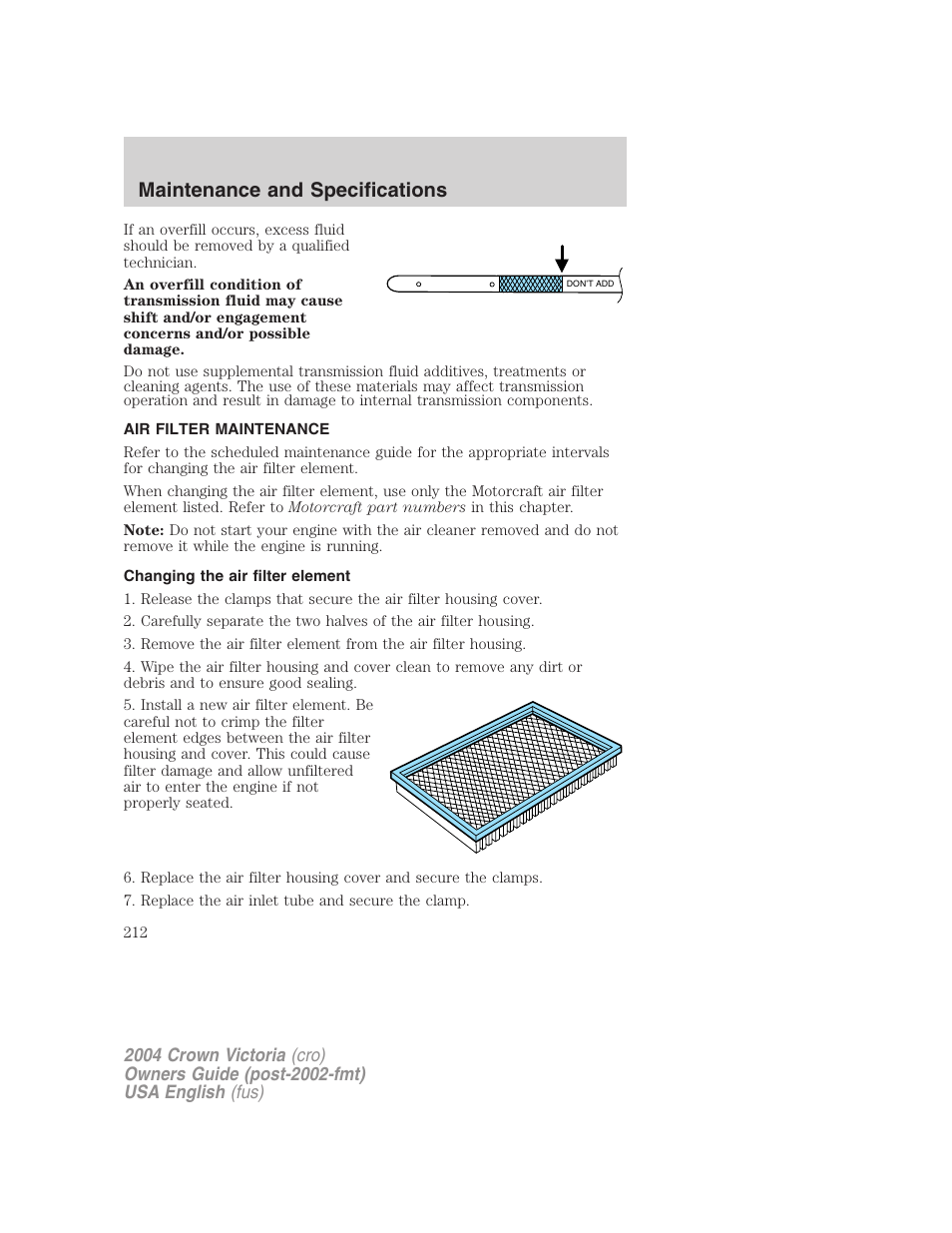 Maintenance and specifications | FORD 2004 Crown Victoria v.3 User Manual | Page 212 / 248