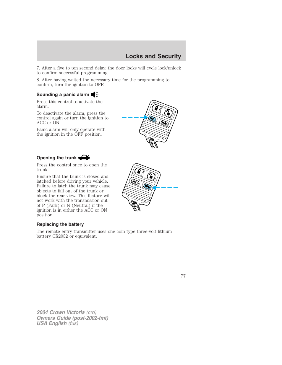 Locks and security | FORD 2004 Crown Victoria v.3 User Manual | Page 77 / 248