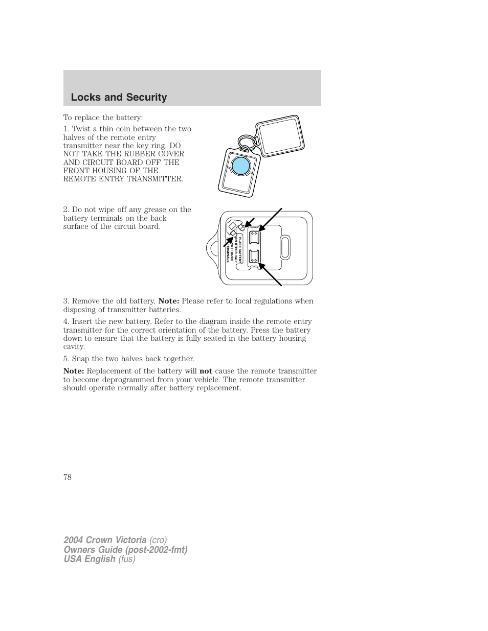 Locks and security | FORD 2004 Crown Victoria v.3 User Manual | Page 78 / 248