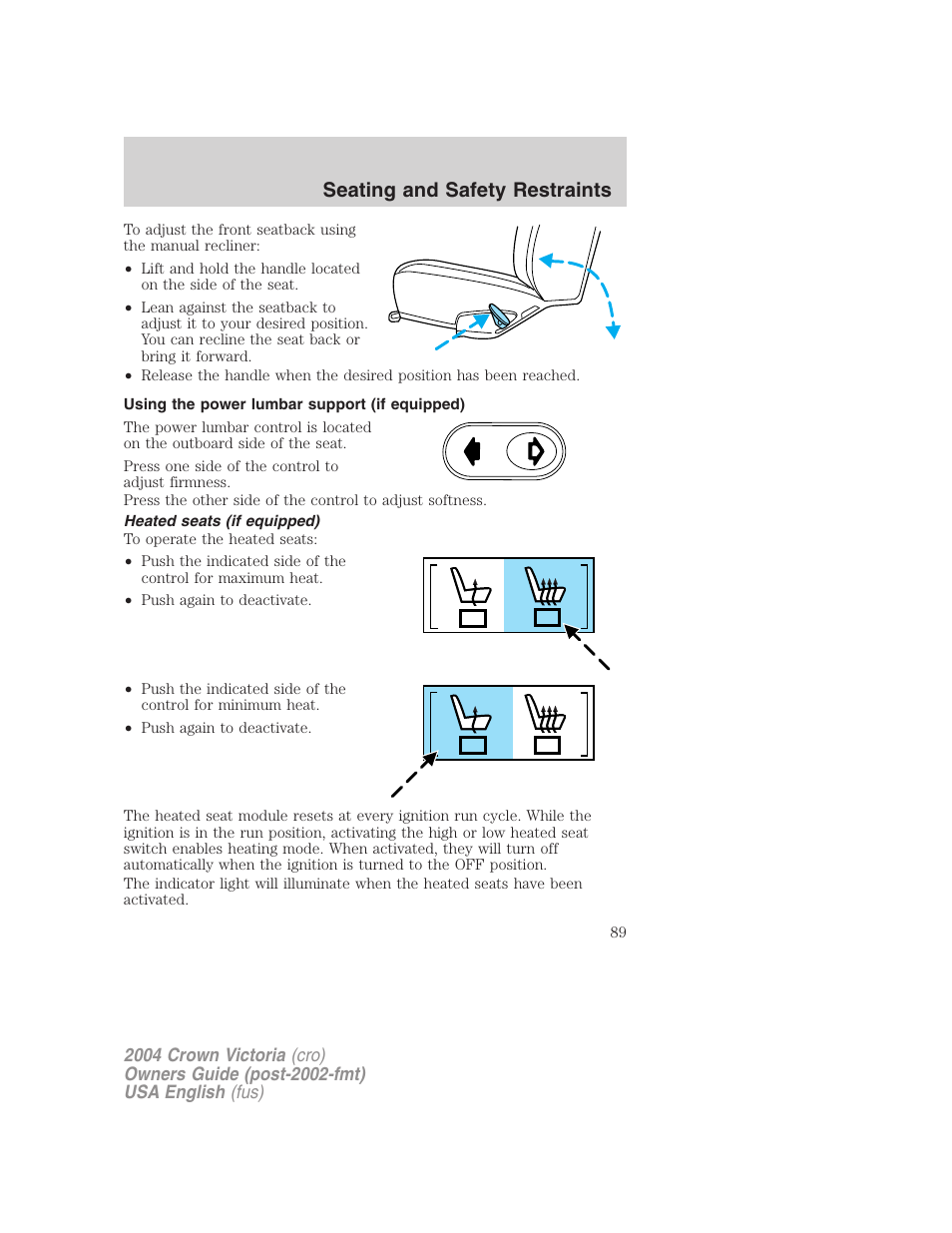 Seating and safety restraints | FORD 2004 Crown Victoria v.3 User Manual | Page 89 / 248