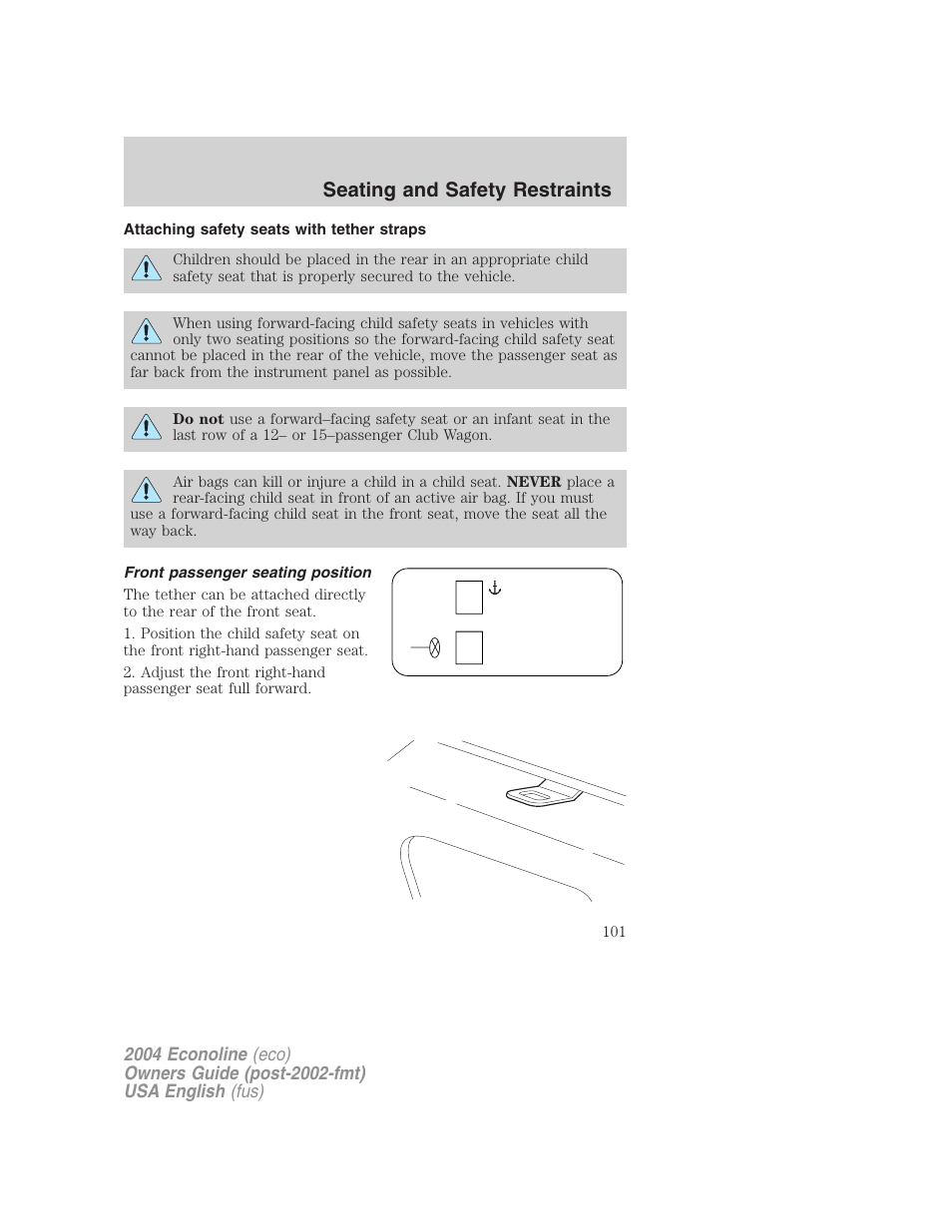 Seating and safety restraints | FORD 2004 E-450 v.1 User Manual | Page 101 / 240