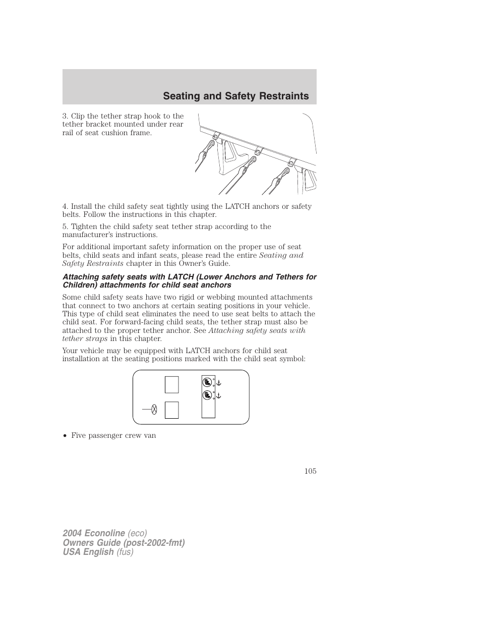 Seating and safety restraints | FORD 2004 E-450 v.1 User Manual | Page 105 / 240