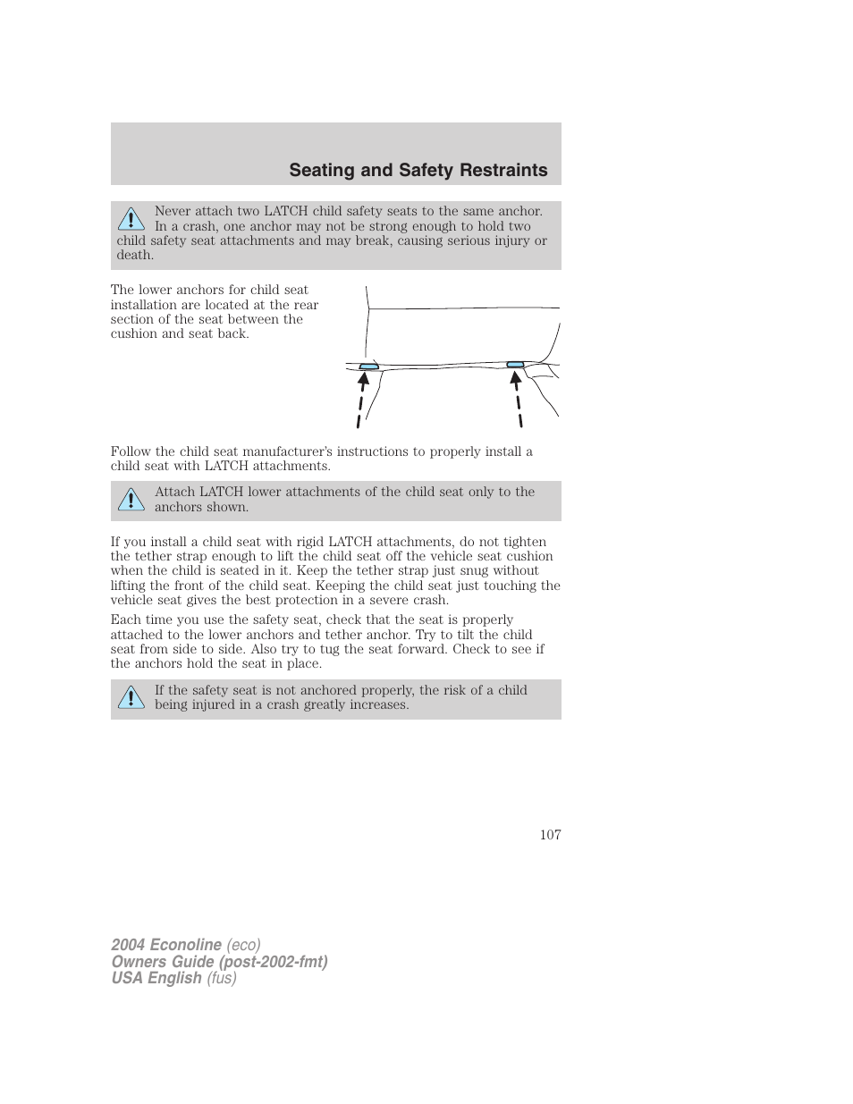 Seating and safety restraints | FORD 2004 E-450 v.1 User Manual | Page 107 / 240