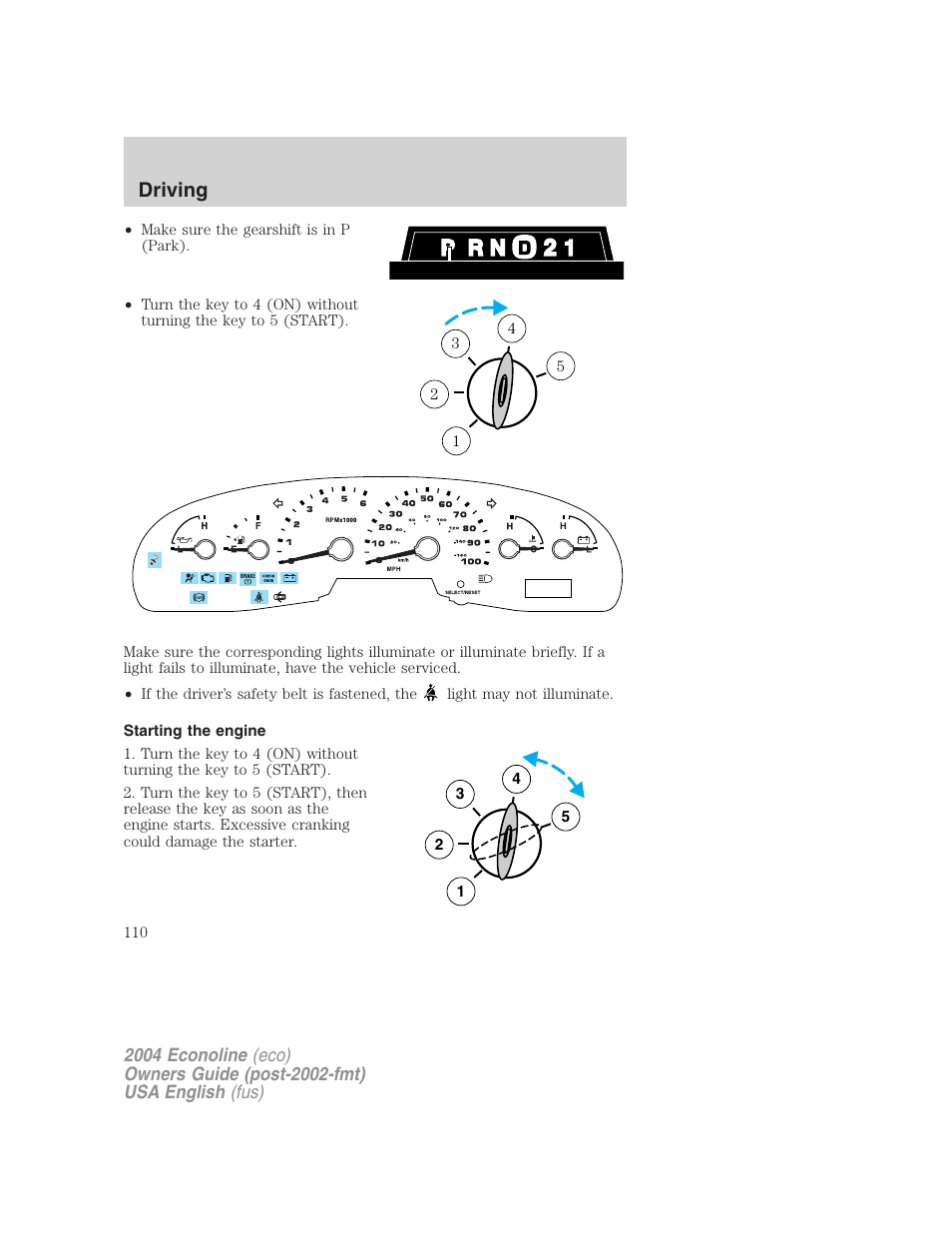 Driving | FORD 2004 E-450 v.1 User Manual | Page 110 / 240