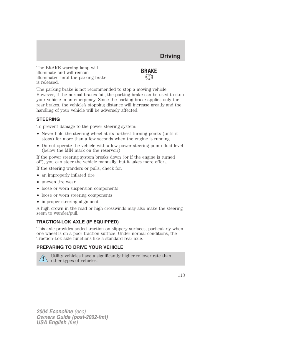 Driving | FORD 2004 E-450 v.1 User Manual | Page 113 / 240