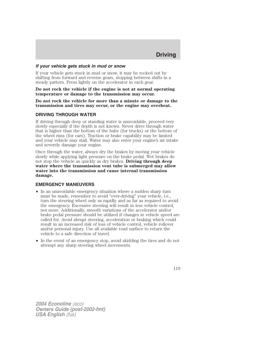 Driving | FORD 2004 E-450 v.1 User Manual | Page 119 / 240