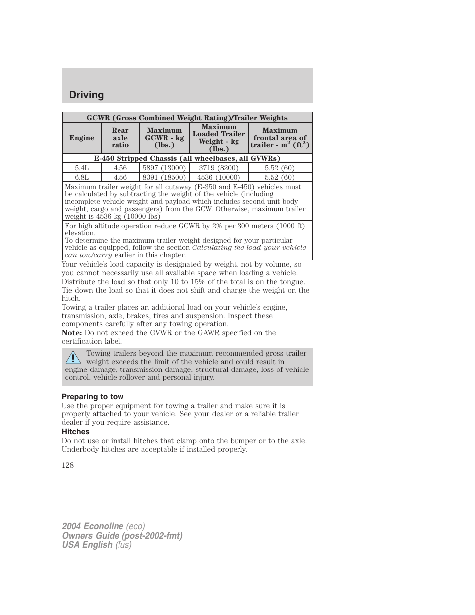 Driving | FORD 2004 E-450 v.1 User Manual | Page 128 / 240