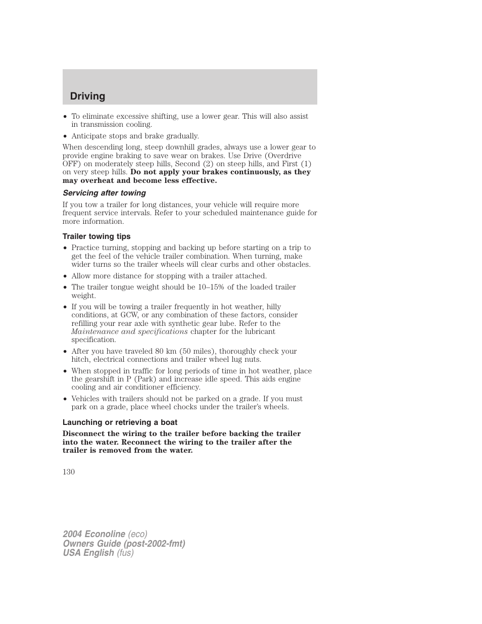 Driving | FORD 2004 E-450 v.1 User Manual | Page 130 / 240