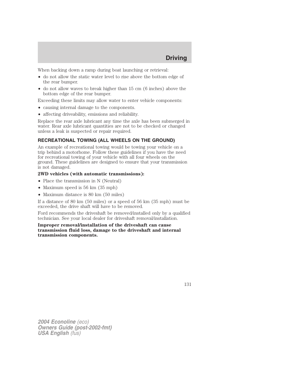 Driving | FORD 2004 E-450 v.1 User Manual | Page 131 / 240