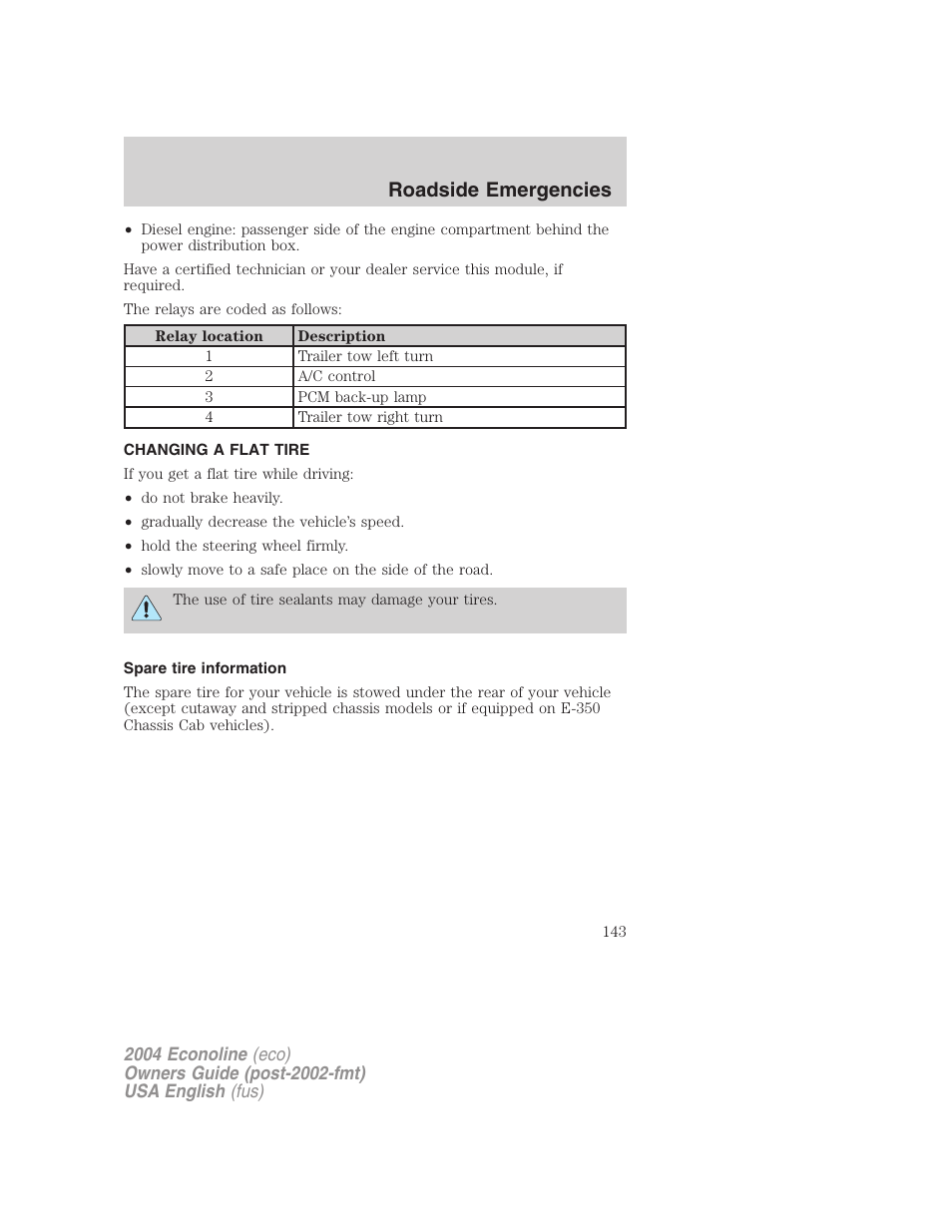 Roadside emergencies | FORD 2004 E-450 v.1 User Manual | Page 143 / 240