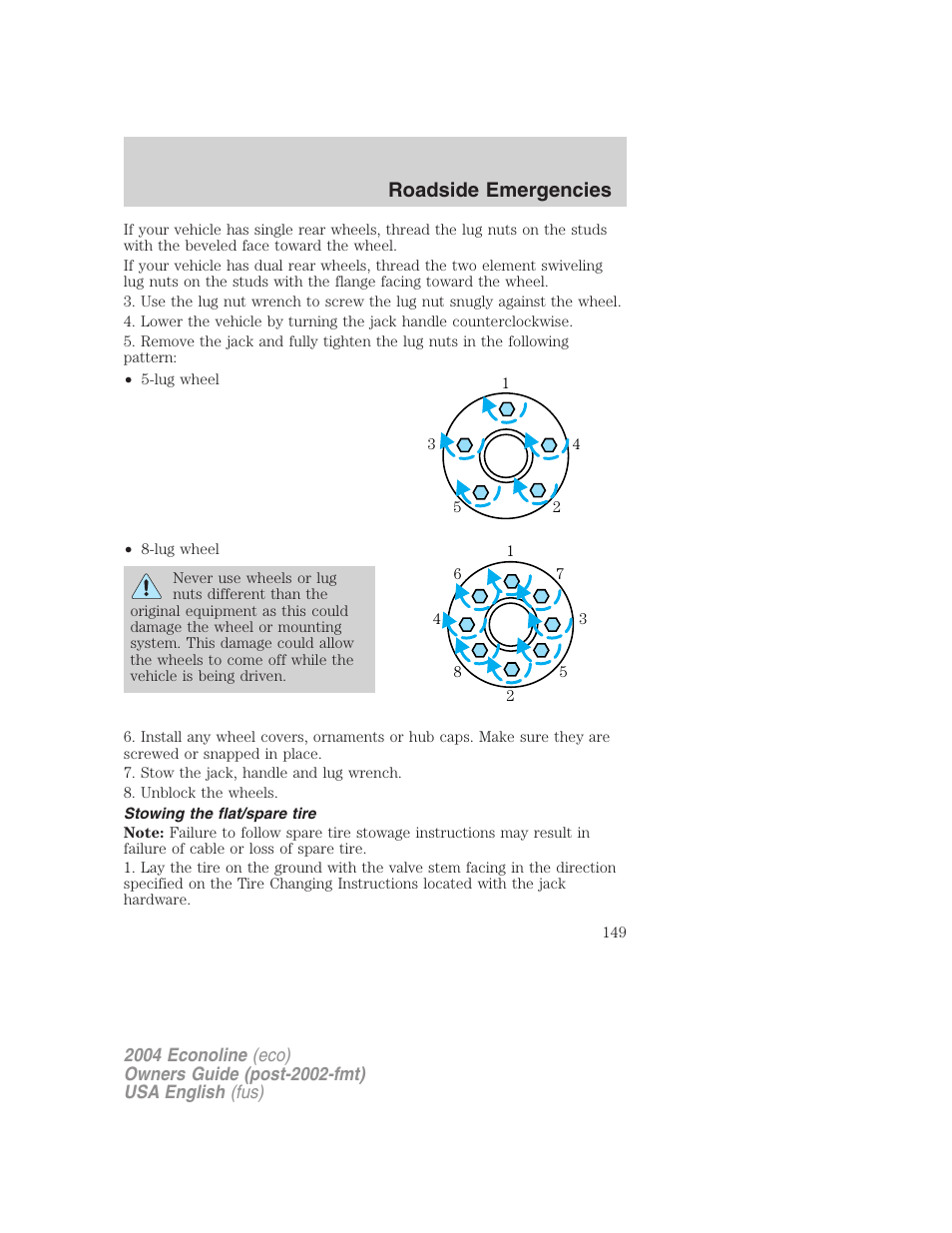 Roadside emergencies | FORD 2004 E-450 v.1 User Manual | Page 149 / 240