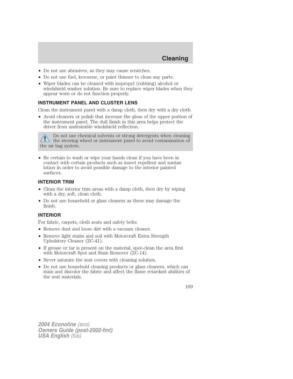 Cleaning | FORD 2004 E-450 v.1 User Manual | Page 169 / 240