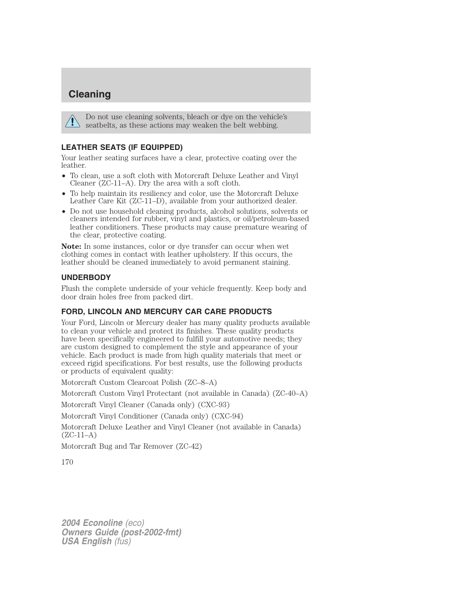 Cleaning | FORD 2004 E-450 v.1 User Manual | Page 170 / 240