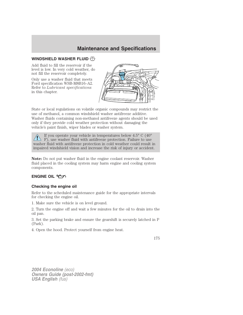 Maintenance and specifications | FORD 2004 E-450 v.1 User Manual | Page 175 / 240