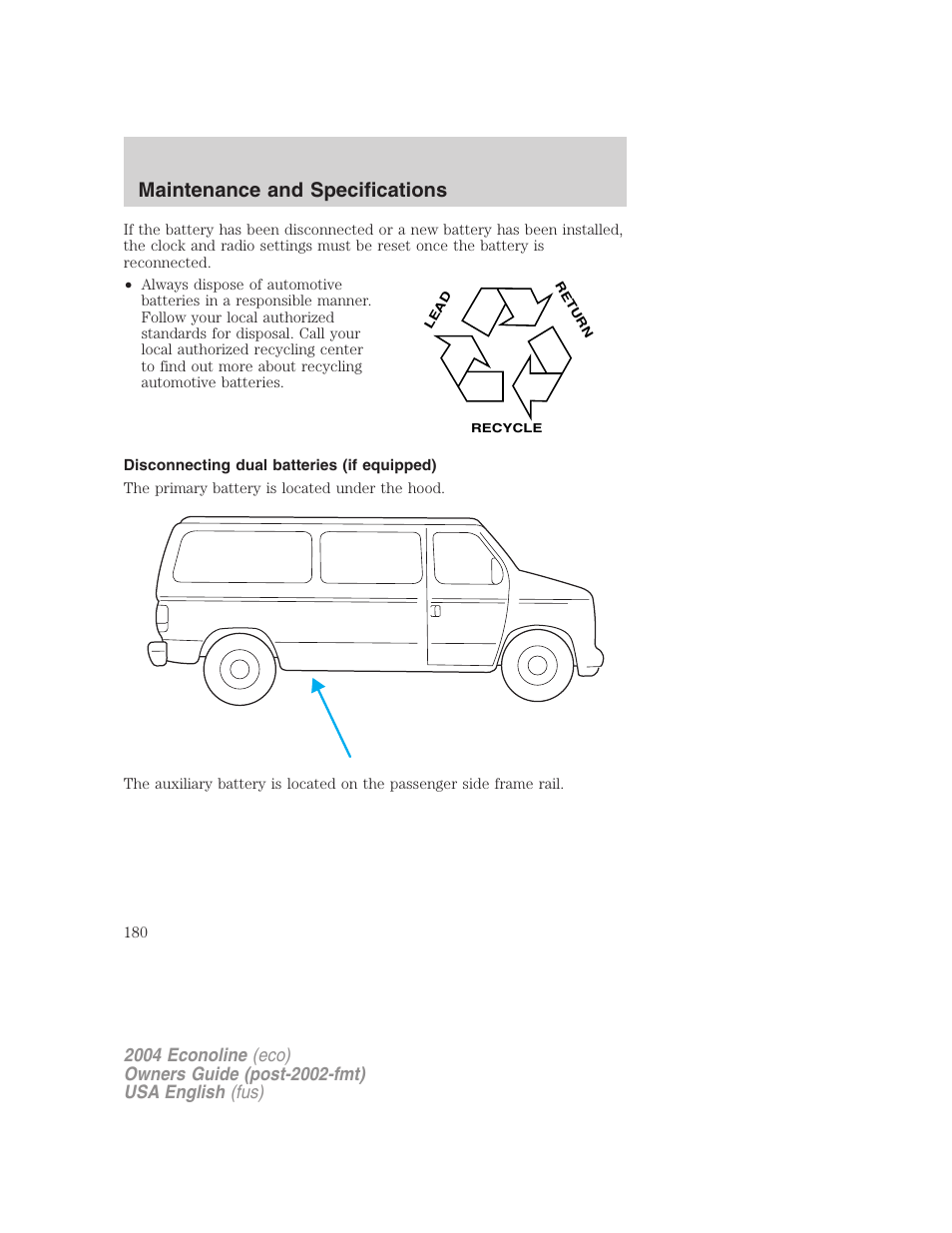 Maintenance and specifications | FORD 2004 E-450 v.1 User Manual | Page 180 / 240
