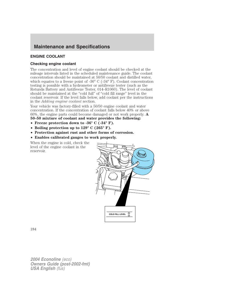 Maintenance and specifications | FORD 2004 E-450 v.1 User Manual | Page 184 / 240