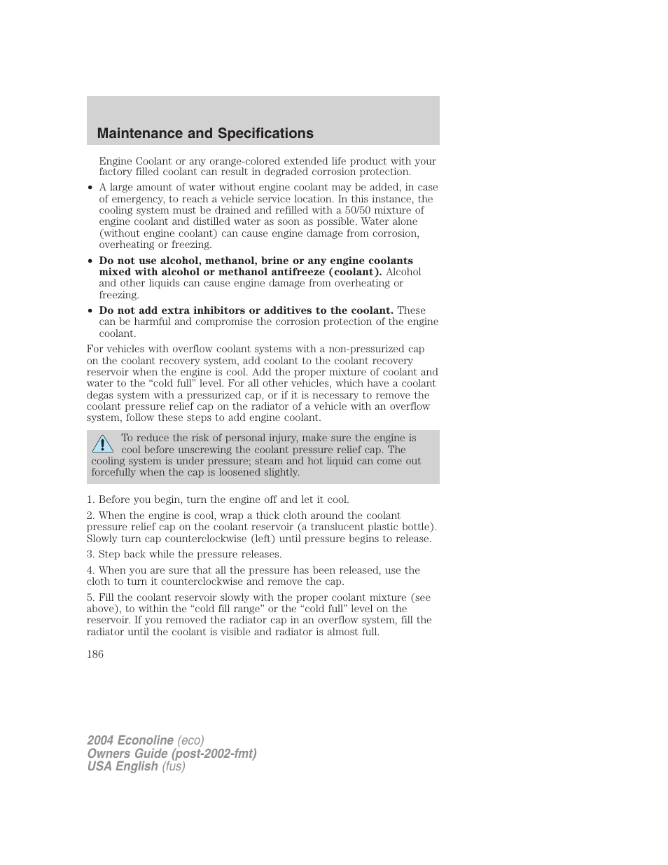 Maintenance and specifications | FORD 2004 E-450 v.1 User Manual | Page 186 / 240