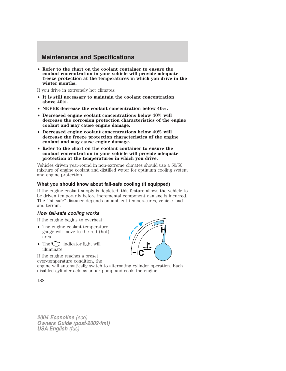 Maintenance and specifications | FORD 2004 E-450 v.1 User Manual | Page 188 / 240