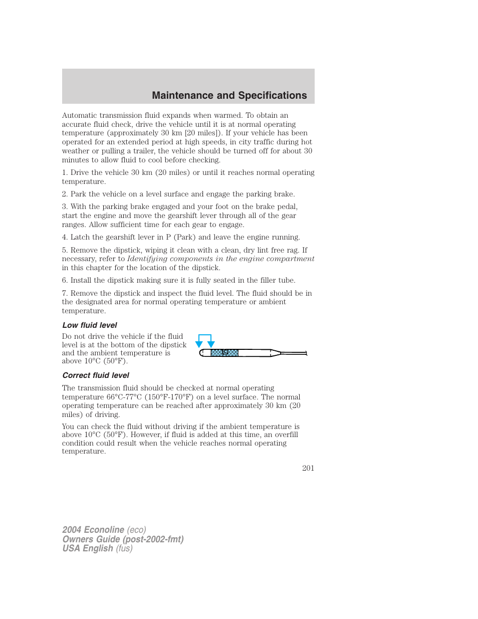 Maintenance and specifications | FORD 2004 E-450 v.1 User Manual | Page 201 / 240