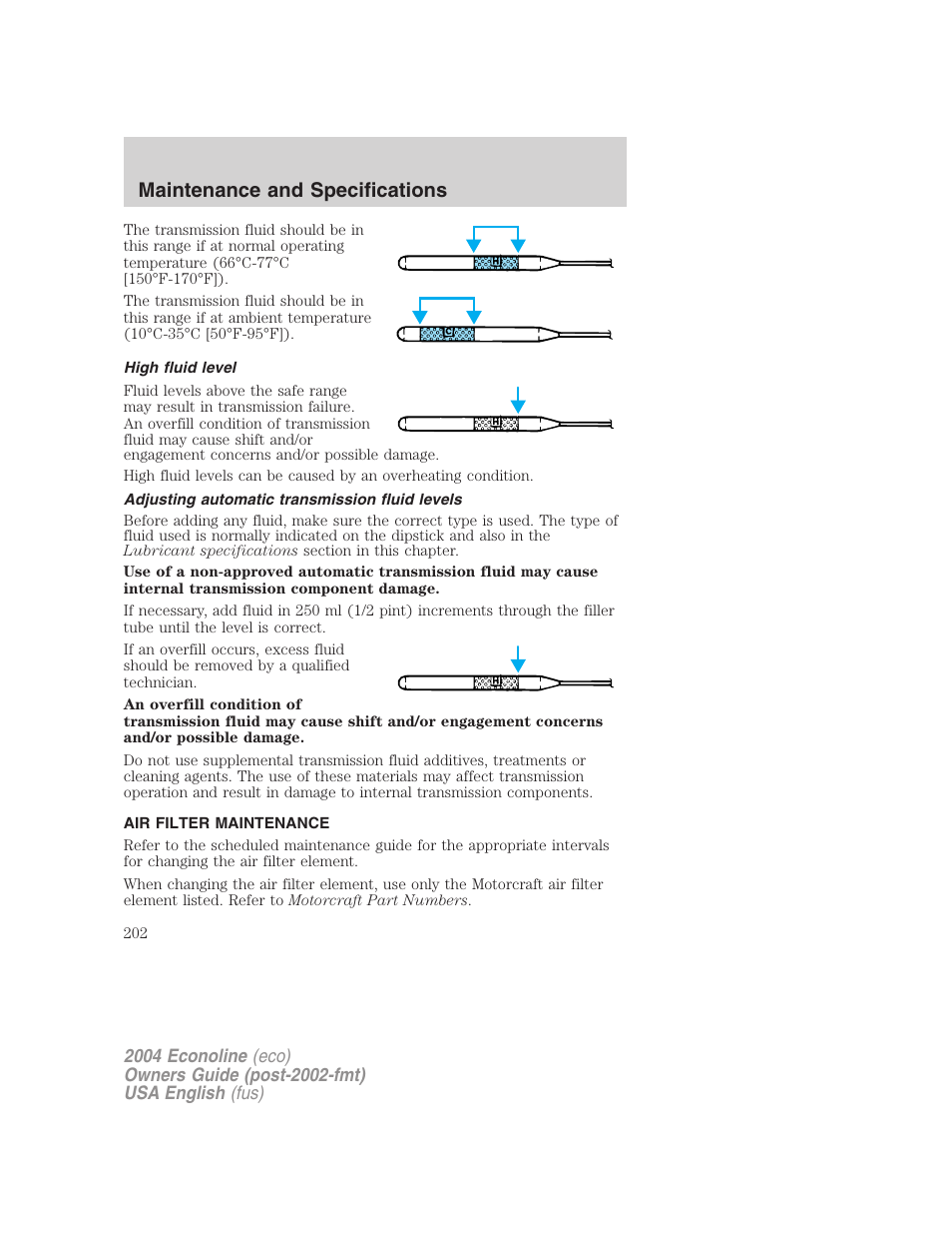 Maintenance and specifications | FORD 2004 E-450 v.1 User Manual | Page 202 / 240