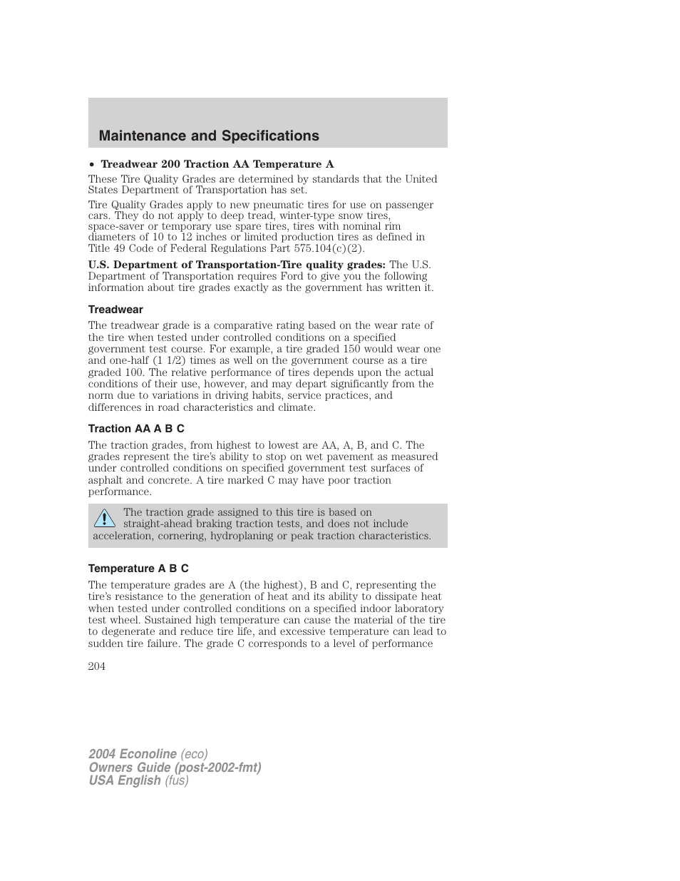 Maintenance and specifications | FORD 2004 E-450 v.1 User Manual | Page 204 / 240