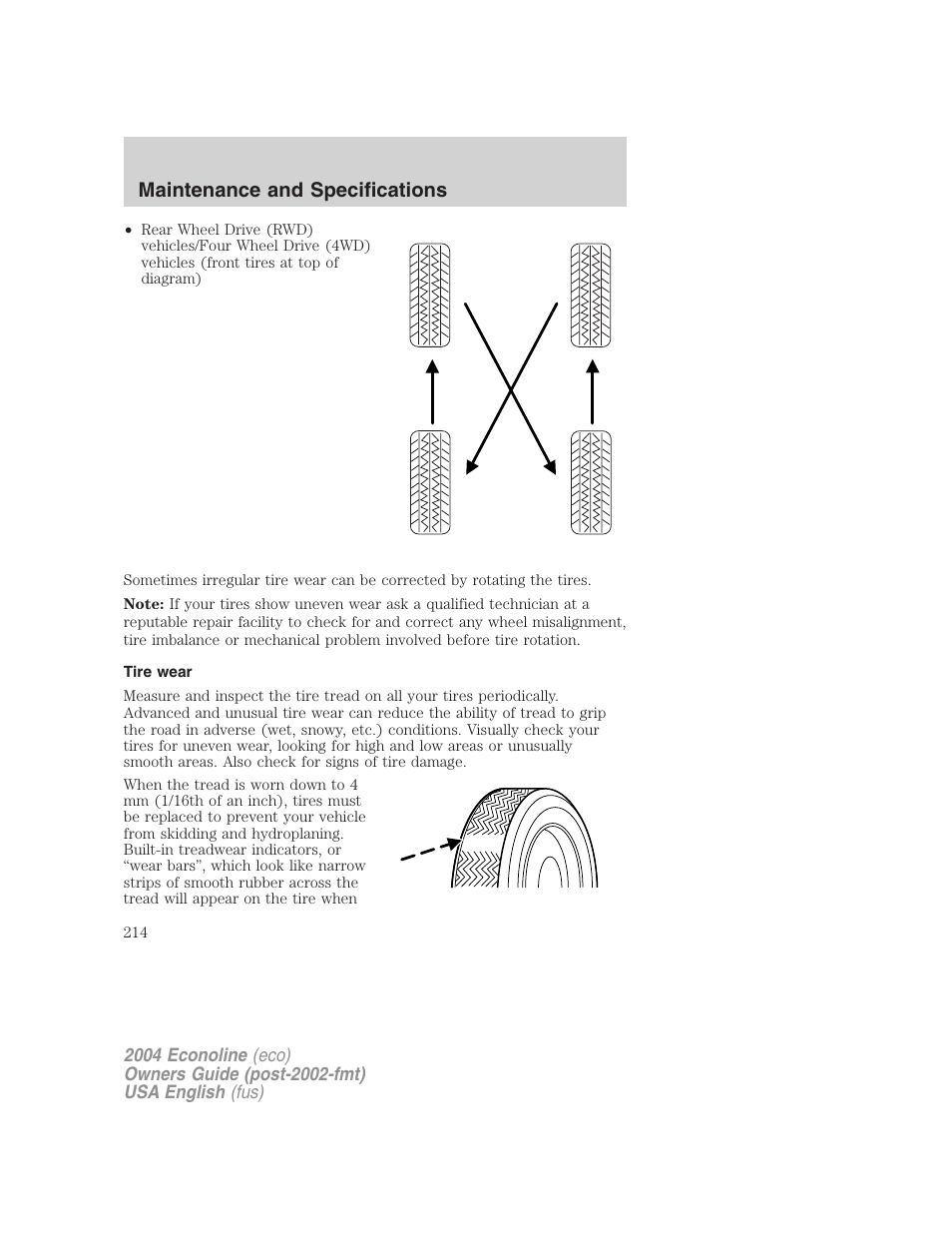 Maintenance and specifications | FORD 2004 E-450 v.1 User Manual | Page 214 / 240