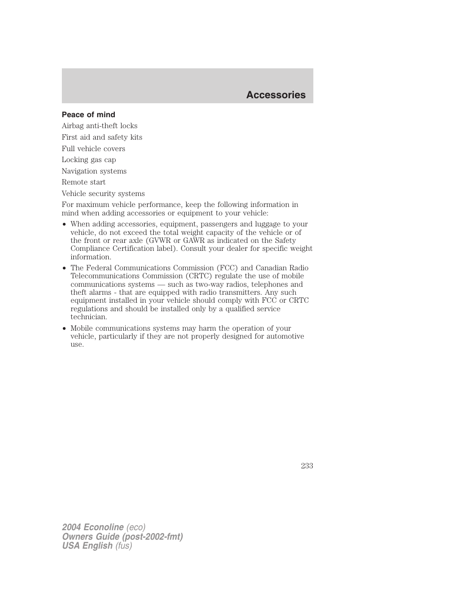 Accessories | FORD 2004 E-450 v.1 User Manual | Page 233 / 240