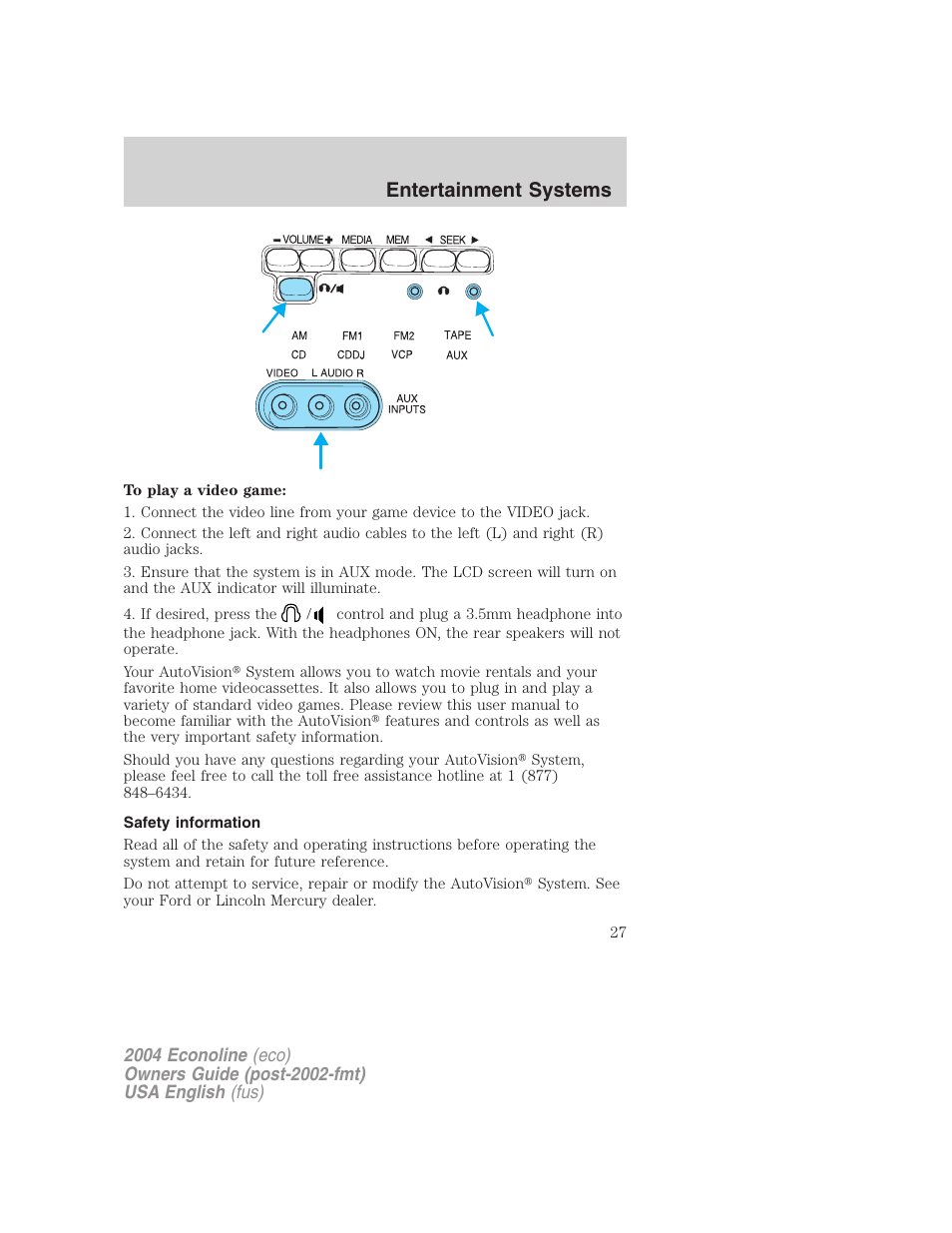 Entertainment systems | FORD 2004 E-450 v.1 User Manual | Page 27 / 240