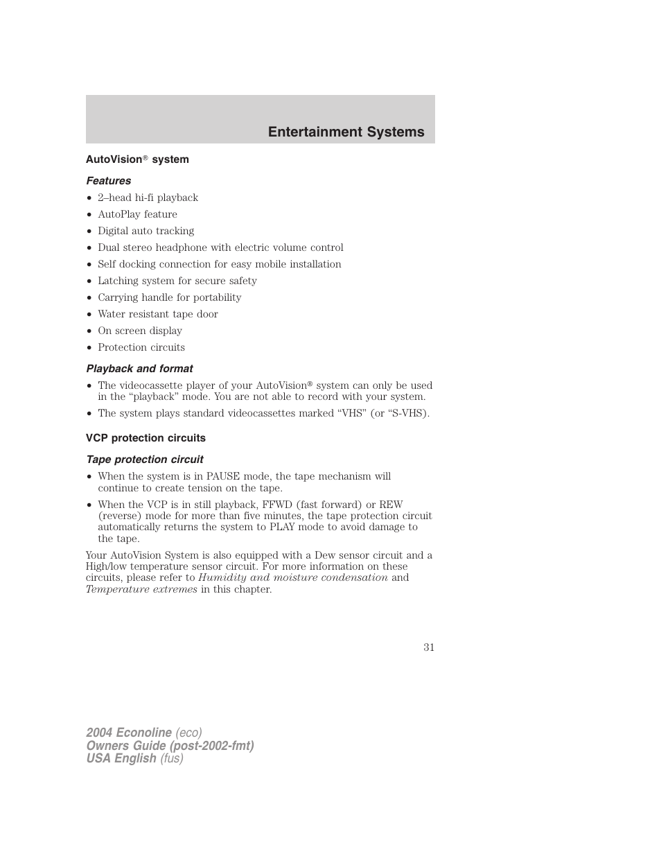 Entertainment systems | FORD 2004 E-450 v.1 User Manual | Page 31 / 240