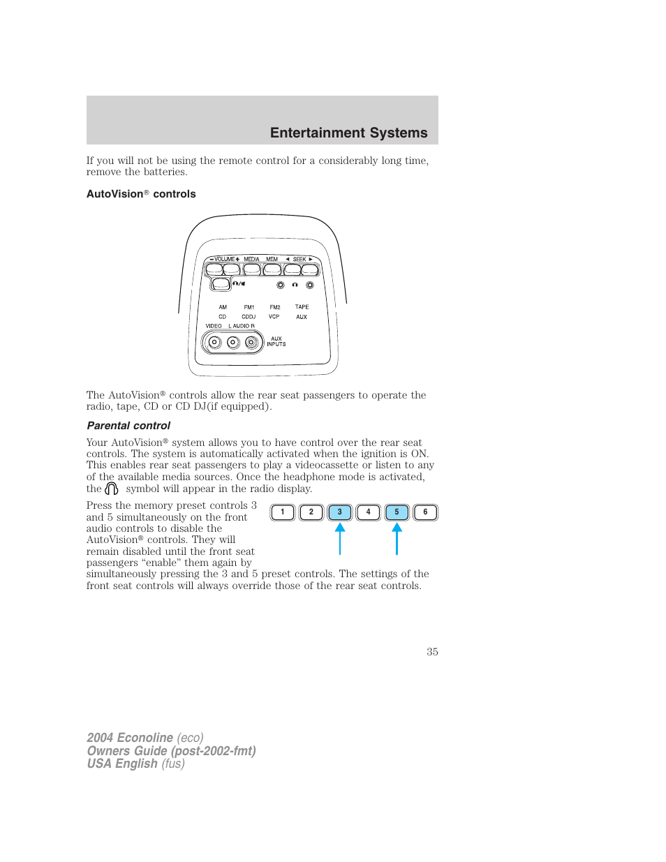 Entertainment systems | FORD 2004 E-450 v.1 User Manual | Page 35 / 240