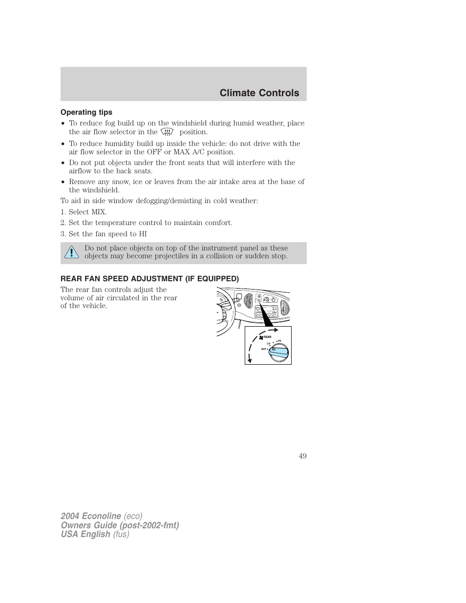 Climate controls | FORD 2004 E-450 v.1 User Manual | Page 49 / 240