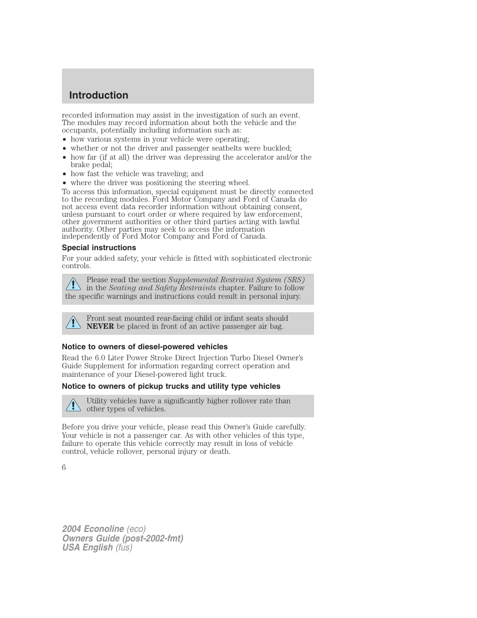 Introduction | FORD 2004 E-450 v.1 User Manual | Page 6 / 240