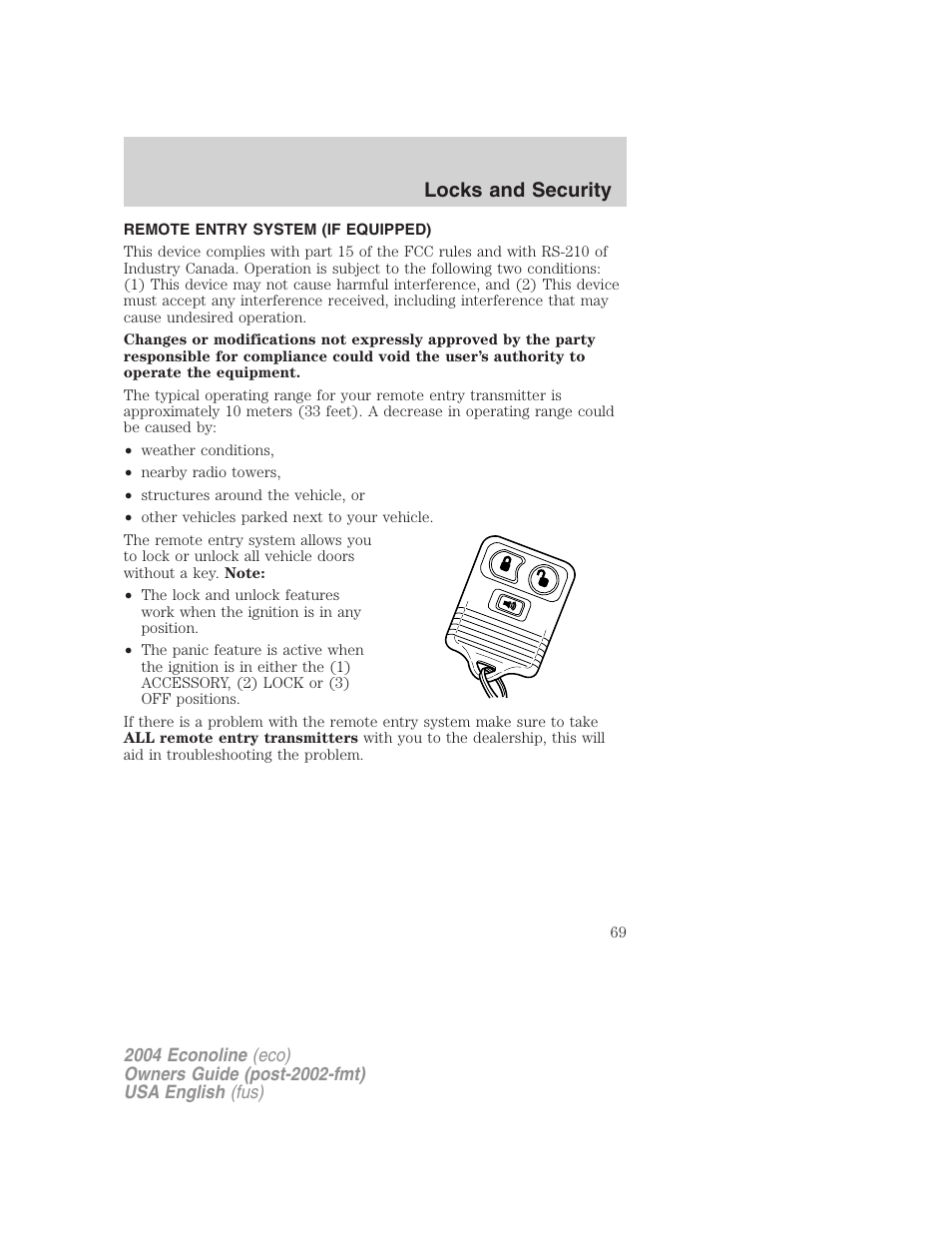 Locks and security | FORD 2004 E-450 v.1 User Manual | Page 69 / 240