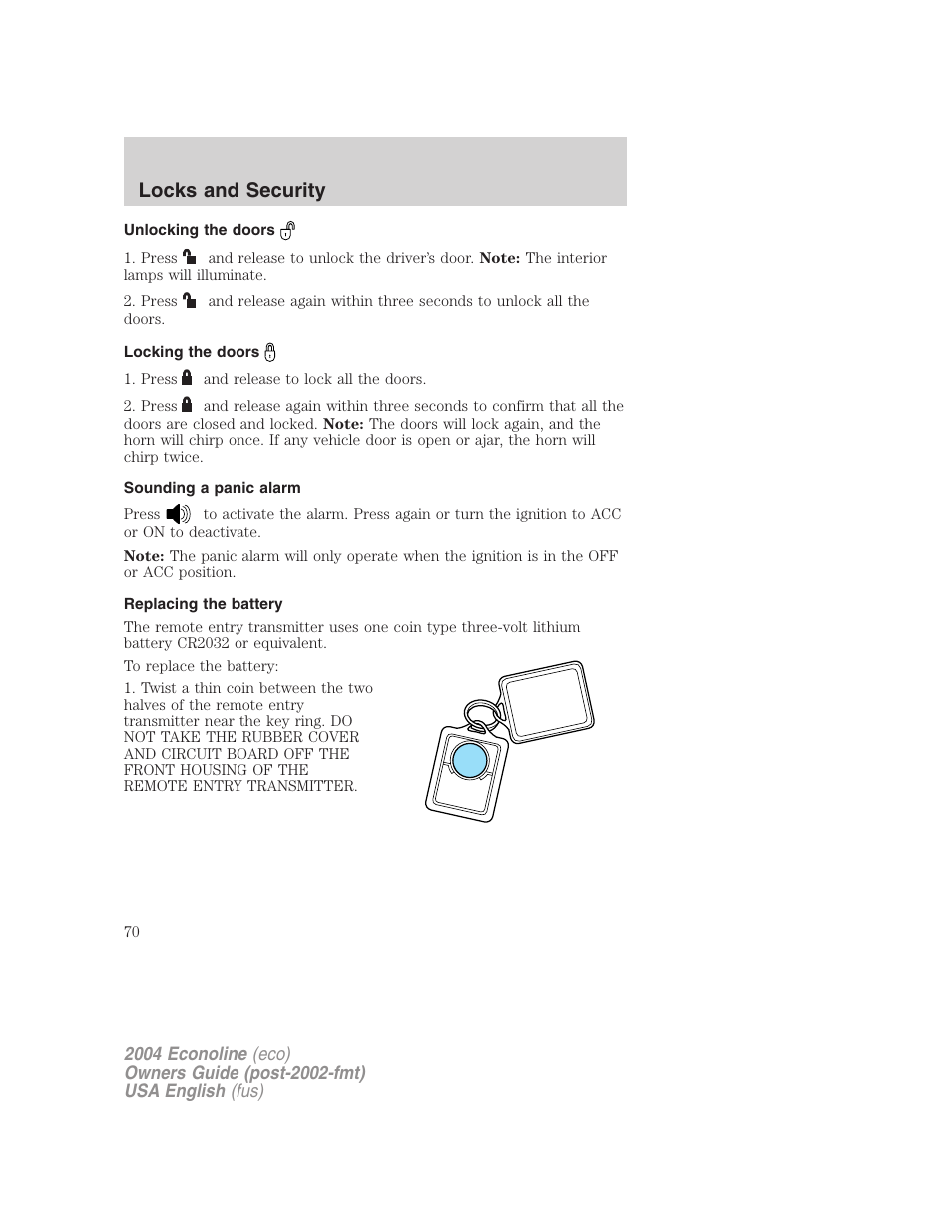 Locks and security | FORD 2004 E-450 v.1 User Manual | Page 70 / 240