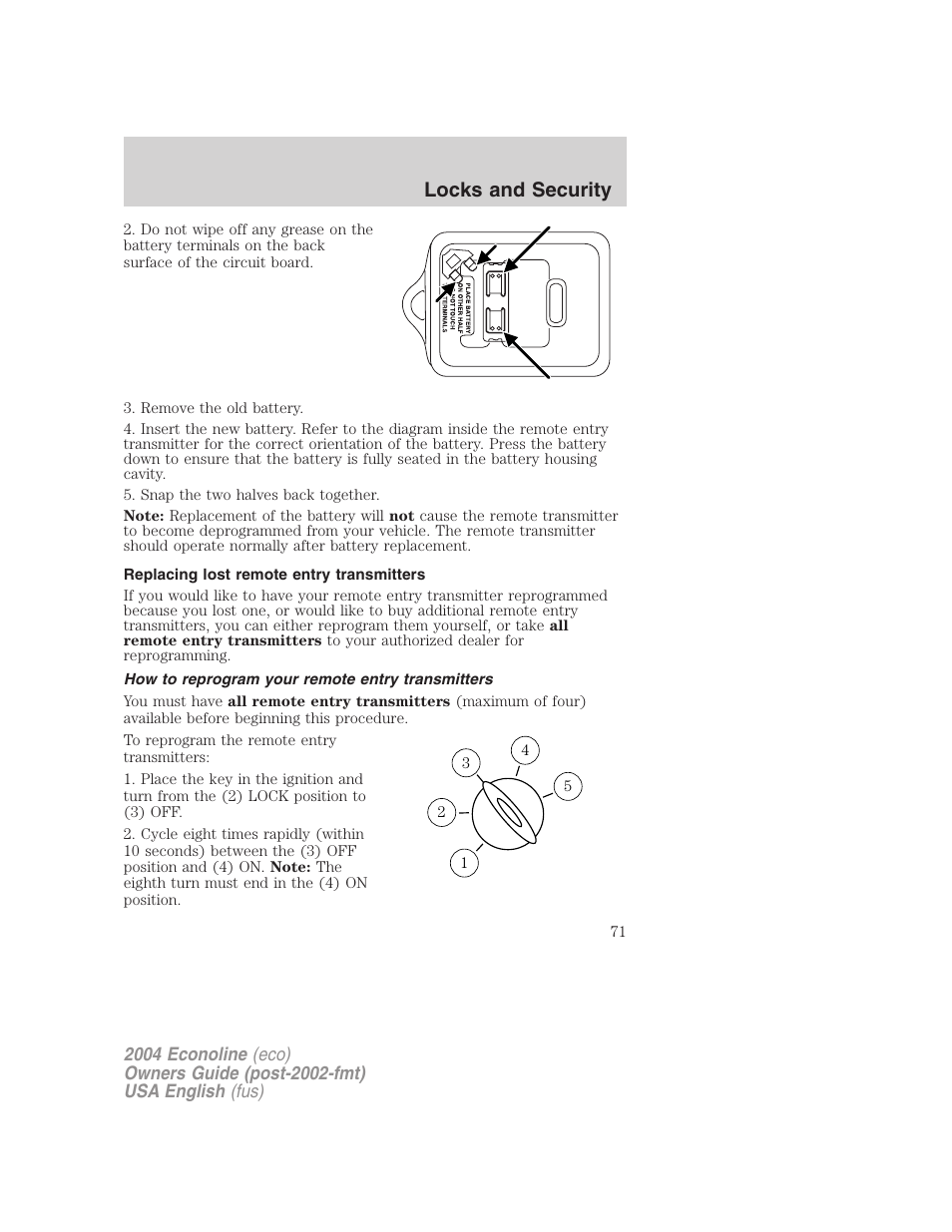 Locks and security | FORD 2004 E-450 v.1 User Manual | Page 71 / 240