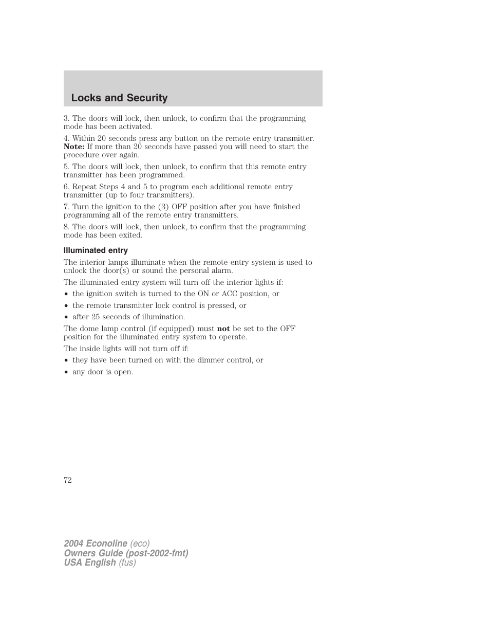 Locks and security | FORD 2004 E-450 v.1 User Manual | Page 72 / 240