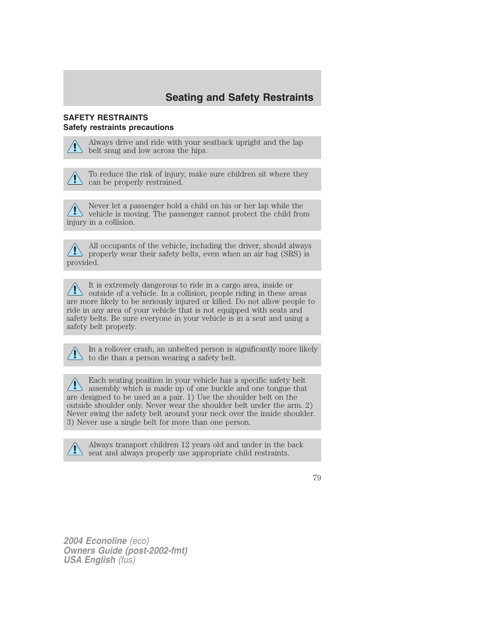 Seating and safety restraints | FORD 2004 E-450 v.1 User Manual | Page 79 / 240