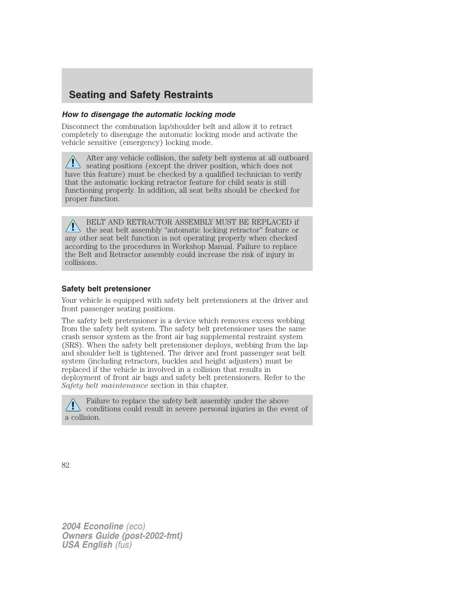 Seating and safety restraints | FORD 2004 E-450 v.1 User Manual | Page 82 / 240