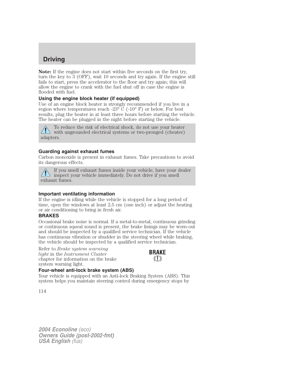 Driving | FORD 2004 E-450 v.2 User Manual | Page 114 / 248