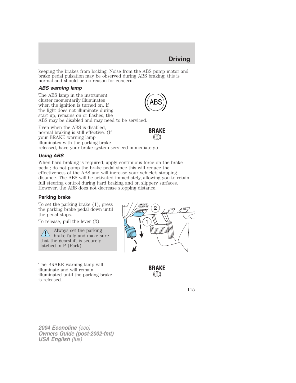 Driving | FORD 2004 E-450 v.2 User Manual | Page 115 / 248