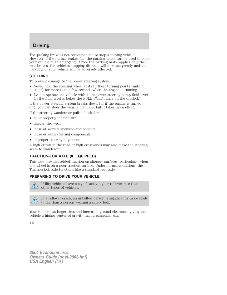 Driving | FORD 2004 E-450 v.2 User Manual | Page 116 / 248