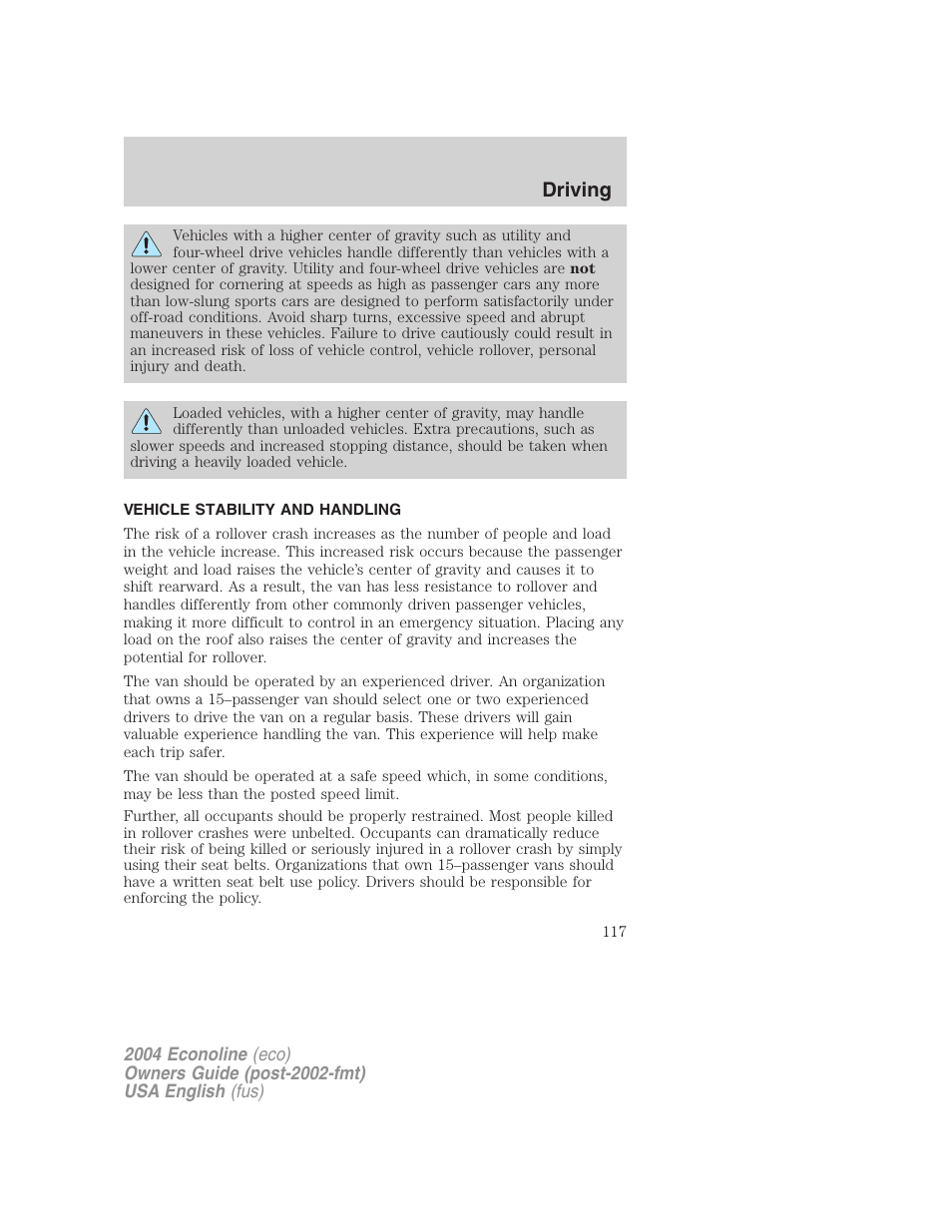 Driving | FORD 2004 E-450 v.2 User Manual | Page 117 / 248