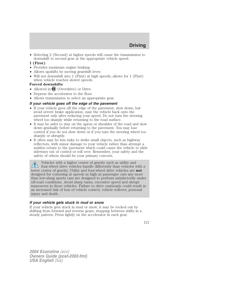 Driving | FORD 2004 E-450 v.2 User Manual | Page 121 / 248
