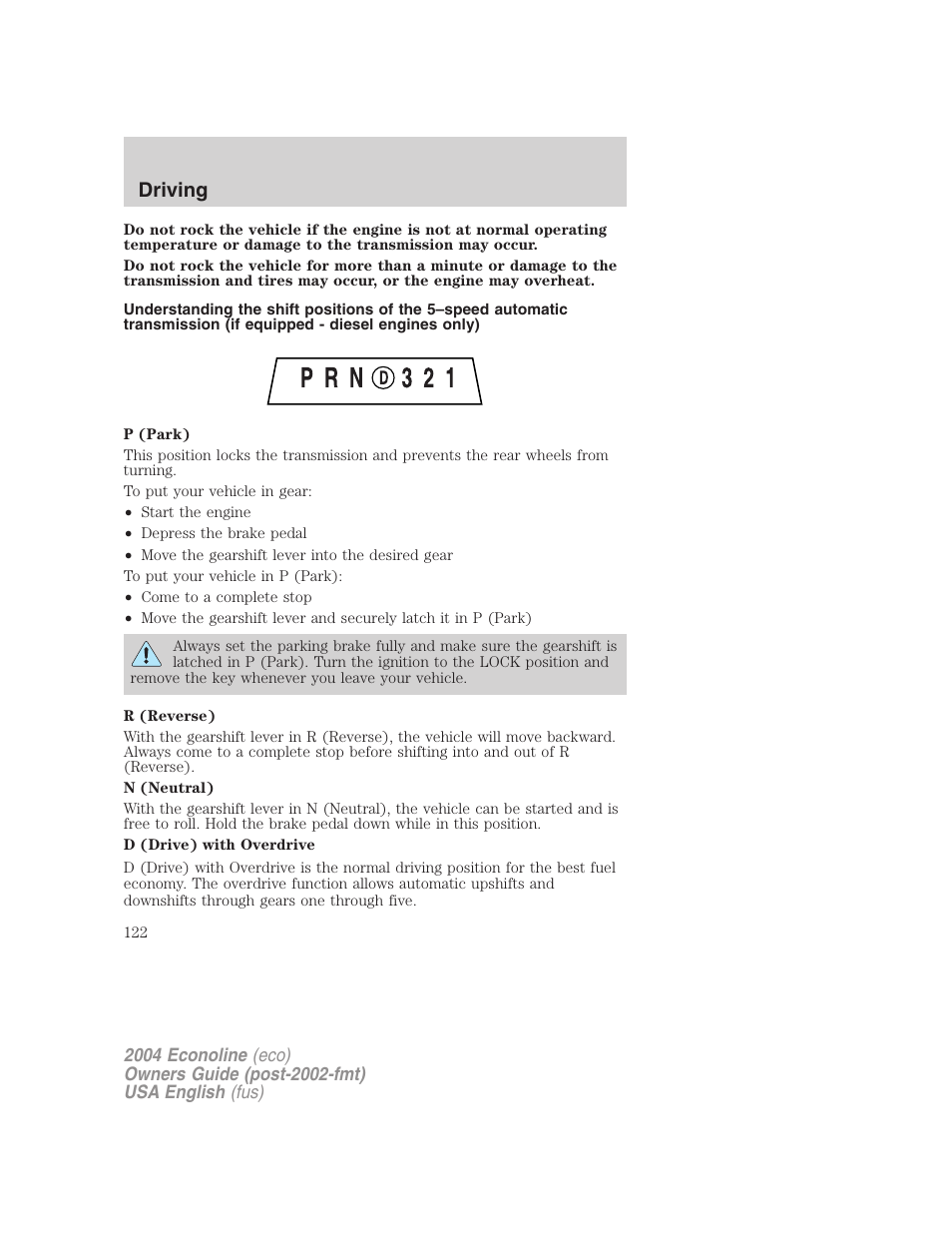 Driving | FORD 2004 E-450 v.2 User Manual | Page 122 / 248