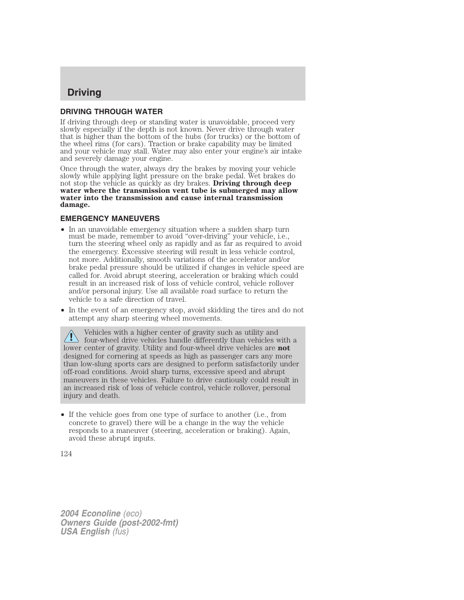 Driving | FORD 2004 E-450 v.2 User Manual | Page 124 / 248