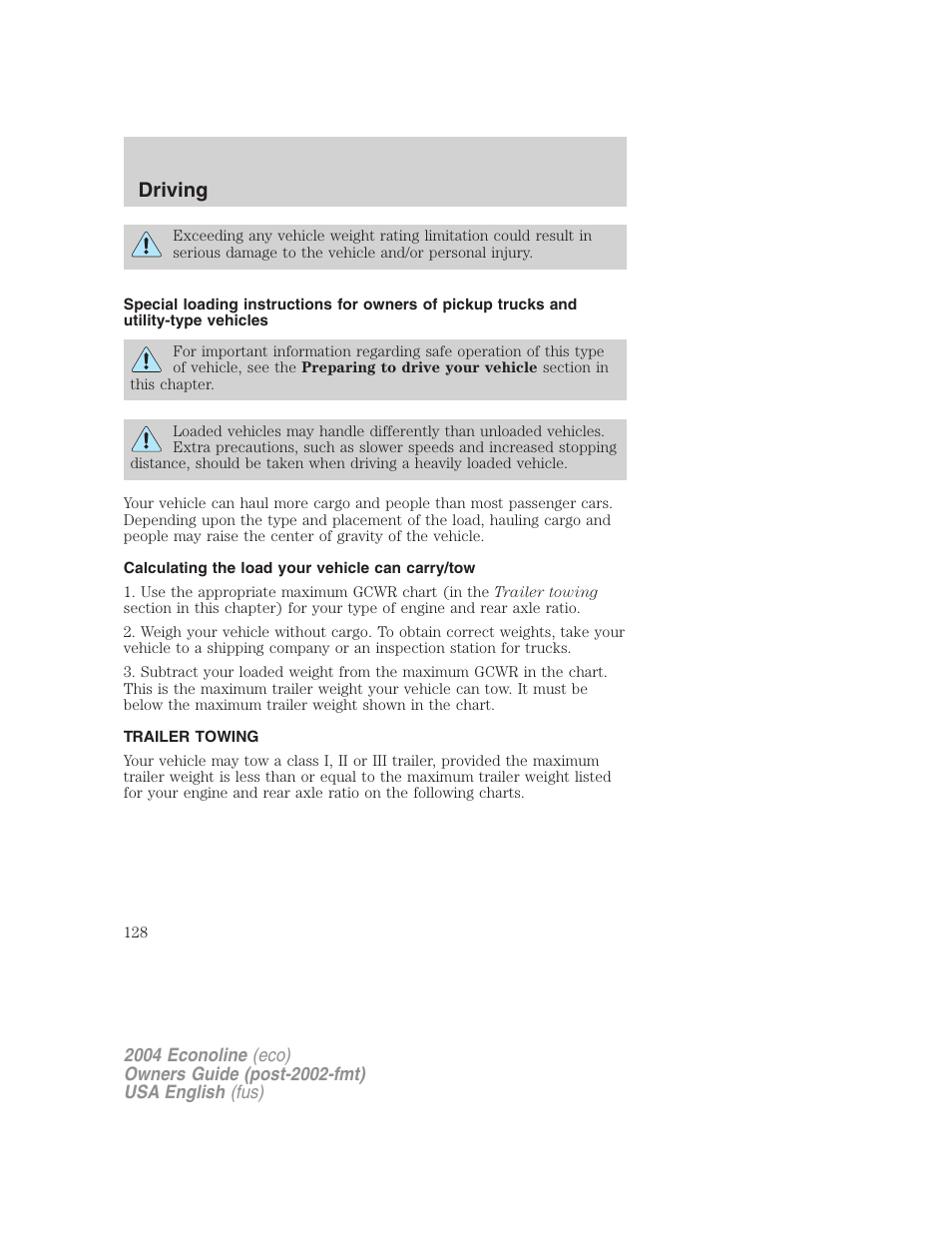 Driving | FORD 2004 E-450 v.2 User Manual | Page 128 / 248