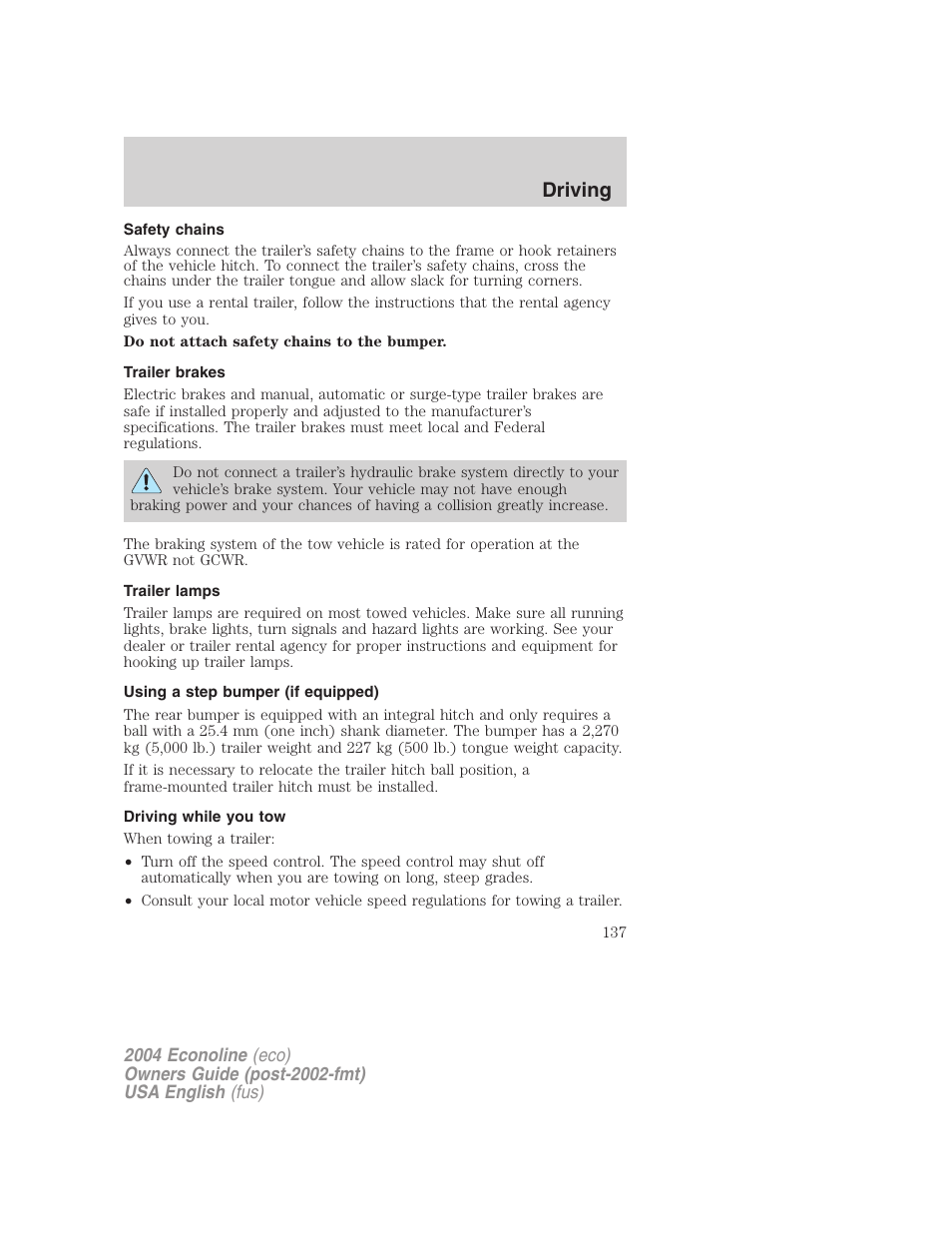 Driving | FORD 2004 E-450 v.2 User Manual | Page 137 / 248
